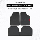 Suzuki Alto 2018–2025 PVC Rubber Floor Mat | Custom Fit Black Mix Design (3 Pcs Set)