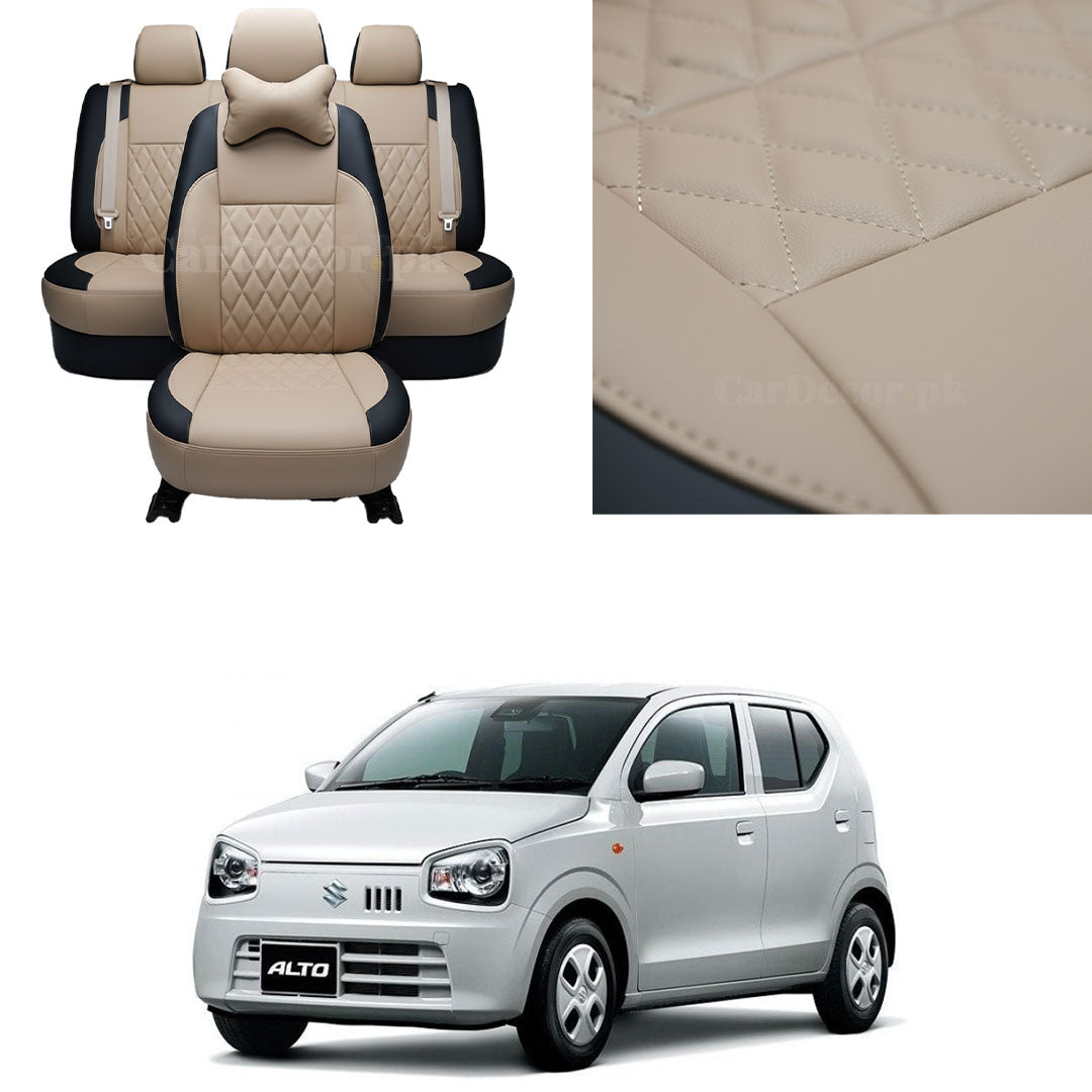 Suzuki Alto Diamond Stitch Seat Cover – Beige & Black – Model 2019–2021