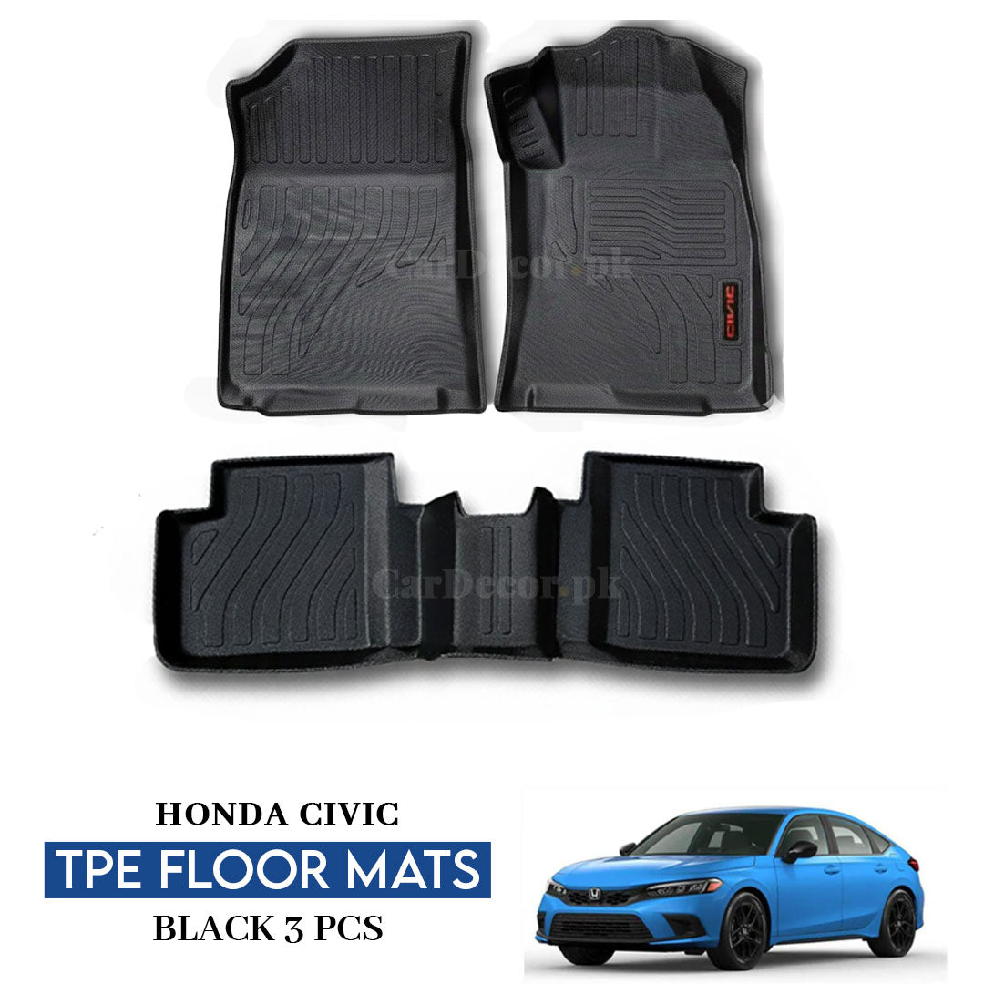 Honda Civic TPE Floor Mats Black – 3PCS Set | Model 2022–2025