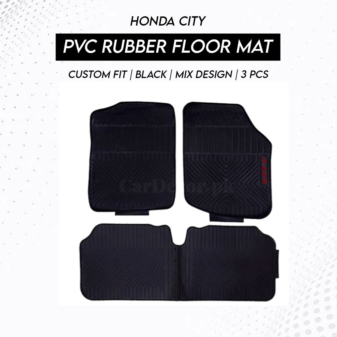 Honda City 2009–2020 PVC Rubber Floor Mat | Custom Fit Black Mix Design (3 Pcs Set)