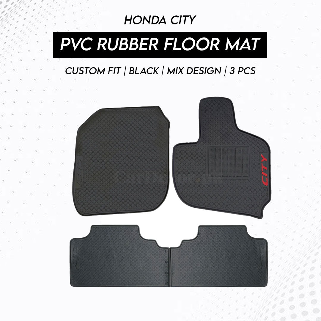 Honda City 2021–2024 PVC Rubber Floor Mat | Custom Fit Black Mix Design (3 Pcs Set)