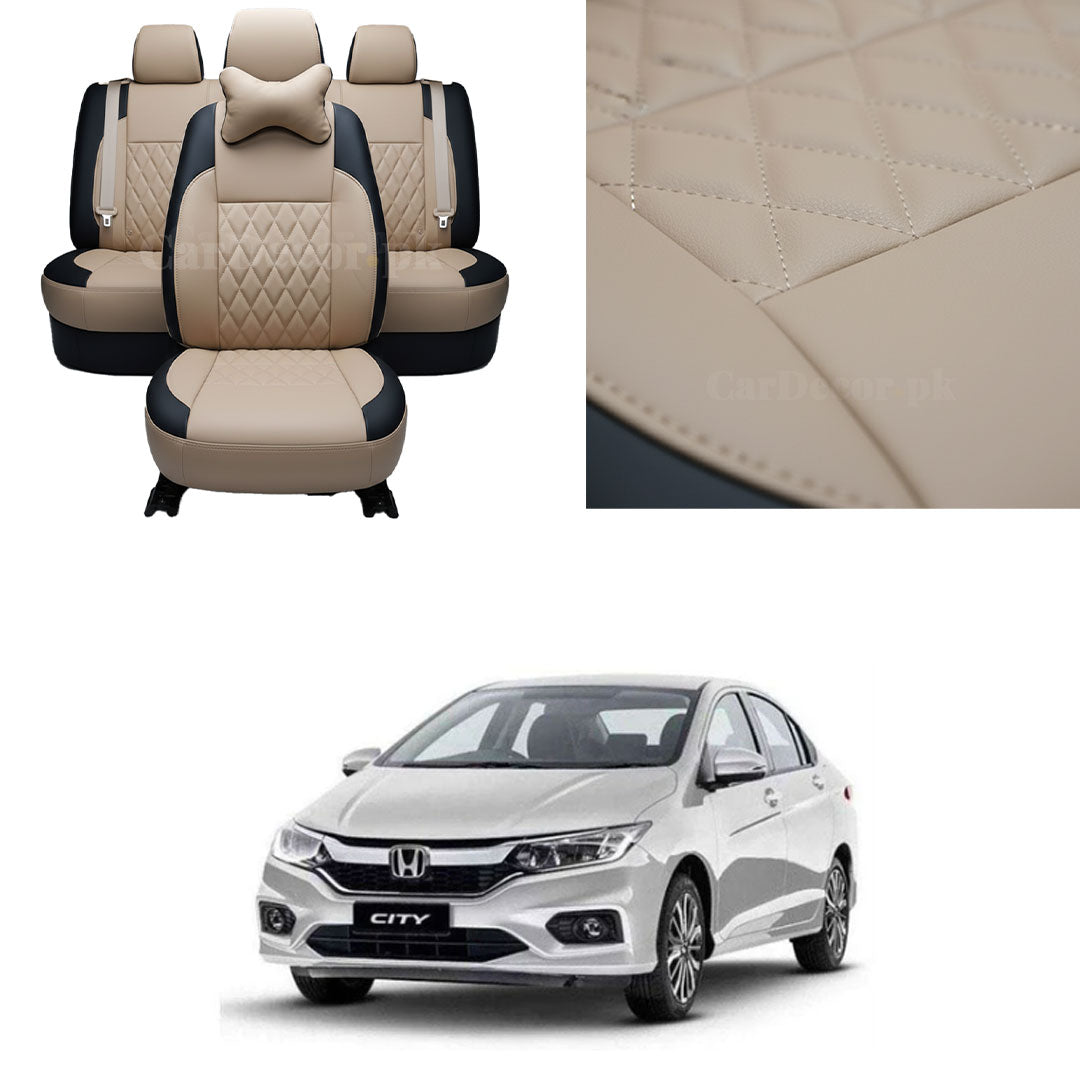 Honda City Diamond Stitch Seat Cover – Beige & Black – Model 2021–2022