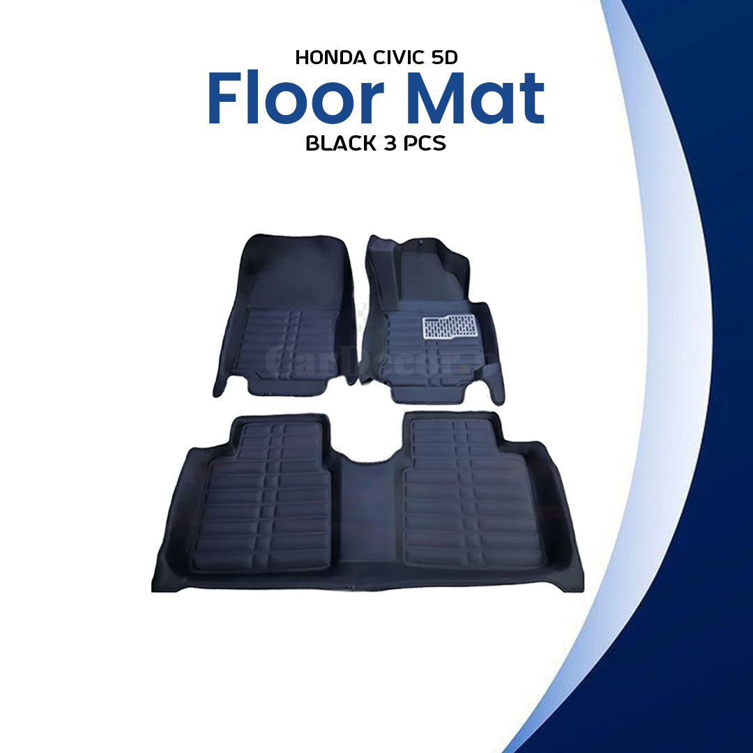 Honda Civic 5D Custom Black Floor Mats – 3 Pcs | Model 2022–2023