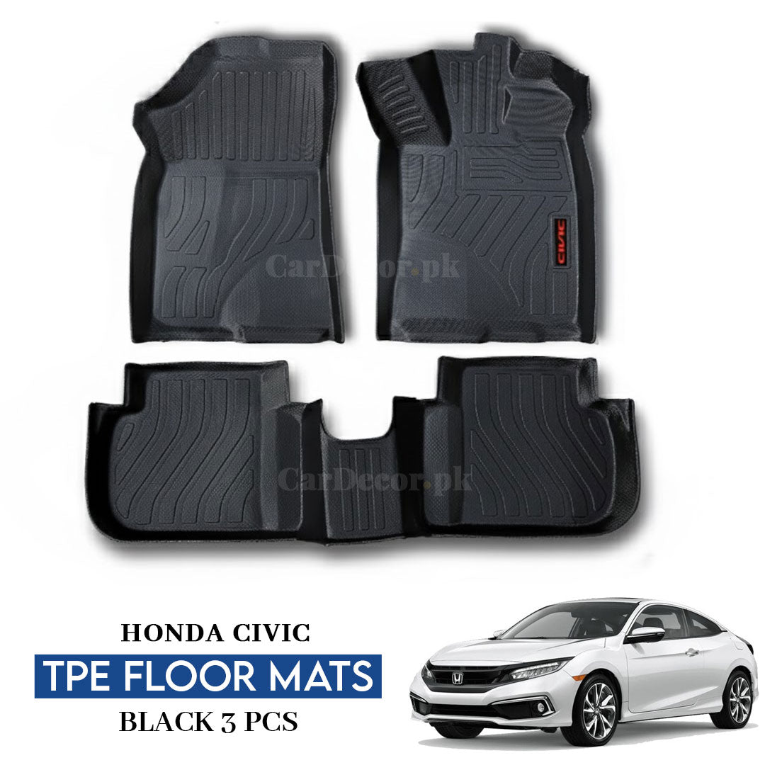 Honda Civic TPE Floor Mats Black – 3PCS Set | Model 2016–2021