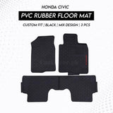 Honda Civic 2016–2021 PVC Rubber Floor Mat | Custom Fit Black Mix Design (3 Pcs Set)