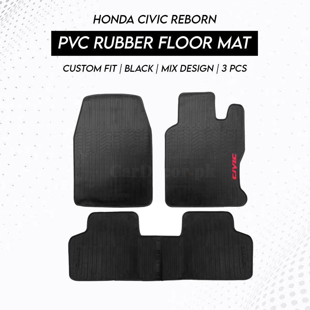 Honda Civic Reborn 2009–2012 PVC Rubber Floor Mat | Custom Fit Black Mix Design (3 Pcs Set)