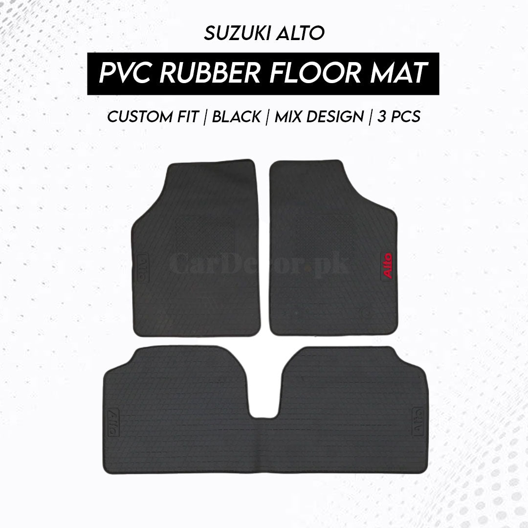 Suzuki Alto 2018–2025 PVC Rubber Floor Mat | Custom Fit Black Mix Design (3 Pcs Set)