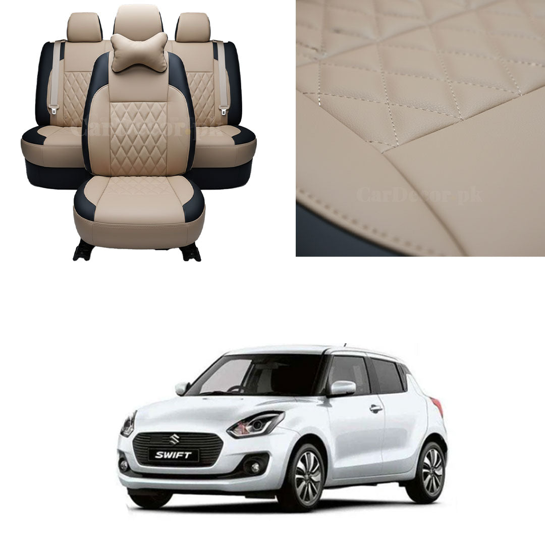 Suzuki Swift Diamond Stitch Seat Cover – Beige & Black – Model 2022–2023
