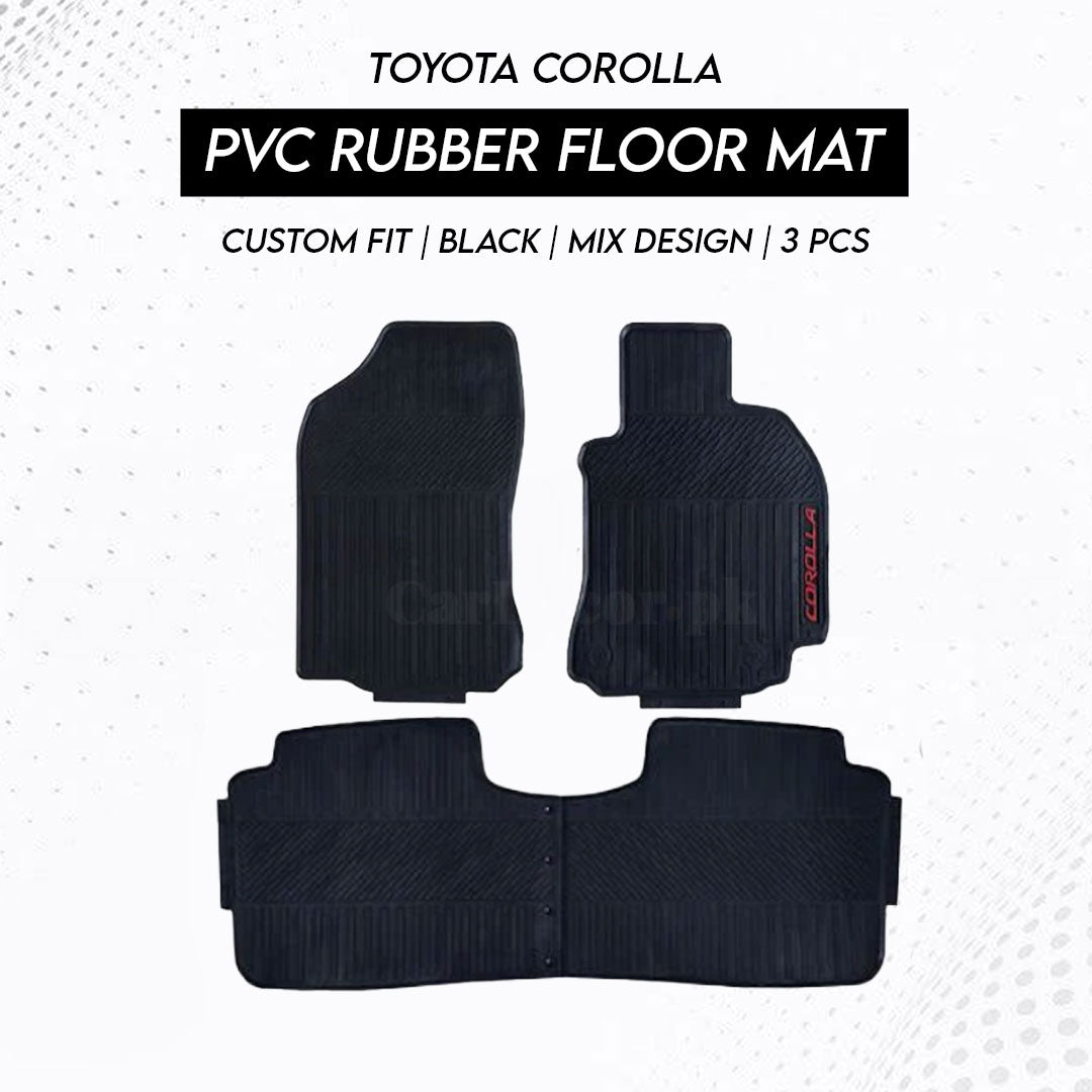 Toyota Corolla 2014–2025 PVC Rubber Floor Mat | Custom Fit Black Mix Design (3 Pcs Set)