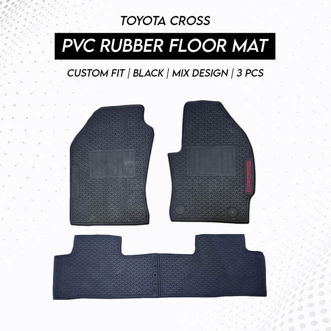 Toyota Cross 2024 PVC Rubber Floor Mat | Custom Fit Black Mix Design (3 Pcs Set)