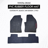 Toyota Cross 2024 PVC Rubber Floor Mat | Custom Fit Black Mix Design (3 Pcs Set)