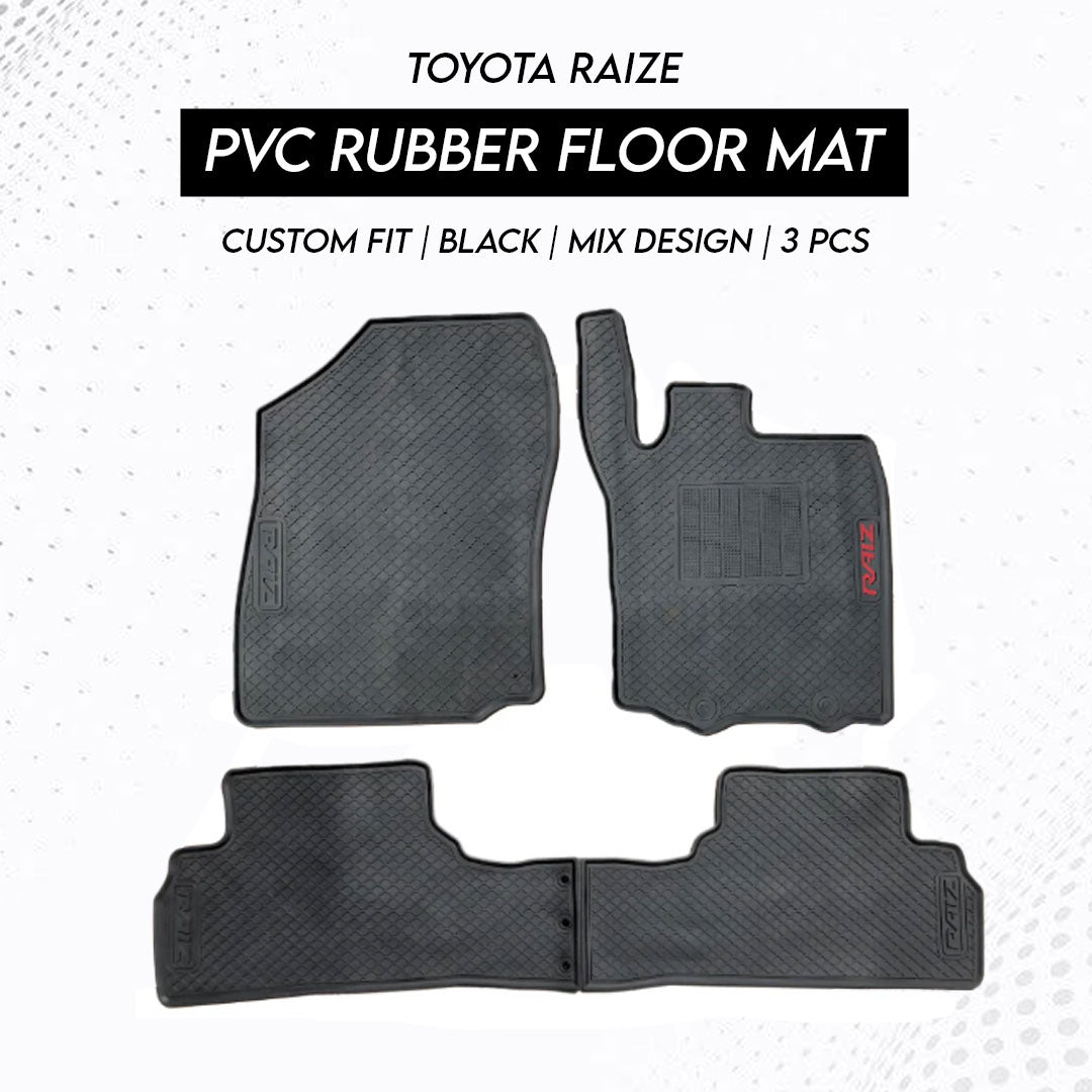 Toyota Raize 2020-2025 PVC Rubber Floor Mat | Custom Fit Black Mix Design (3 Pcs Set)