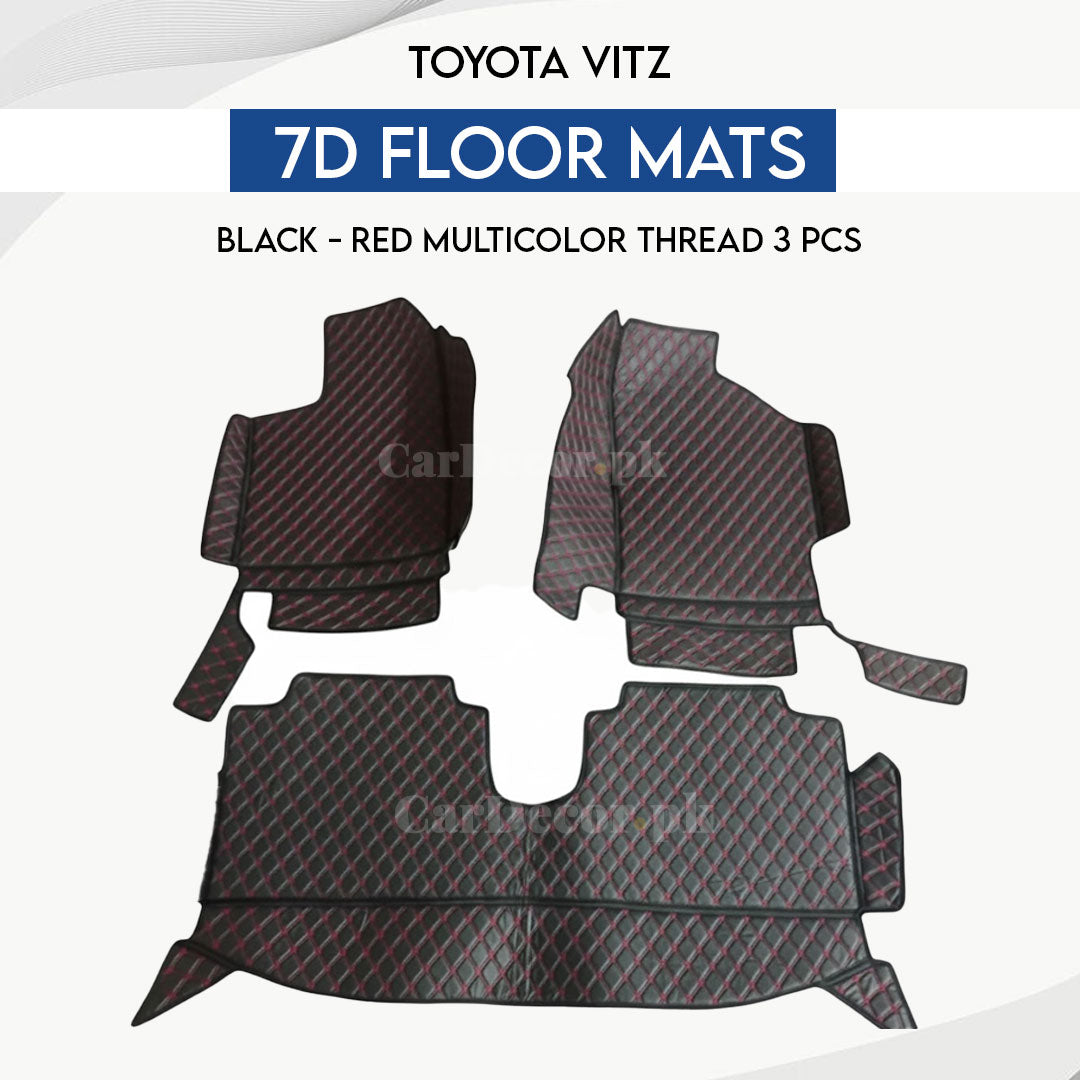 Toyota Vitz 7D Floor Mats Black - Red – 3PCS Set | Model 2010–2017