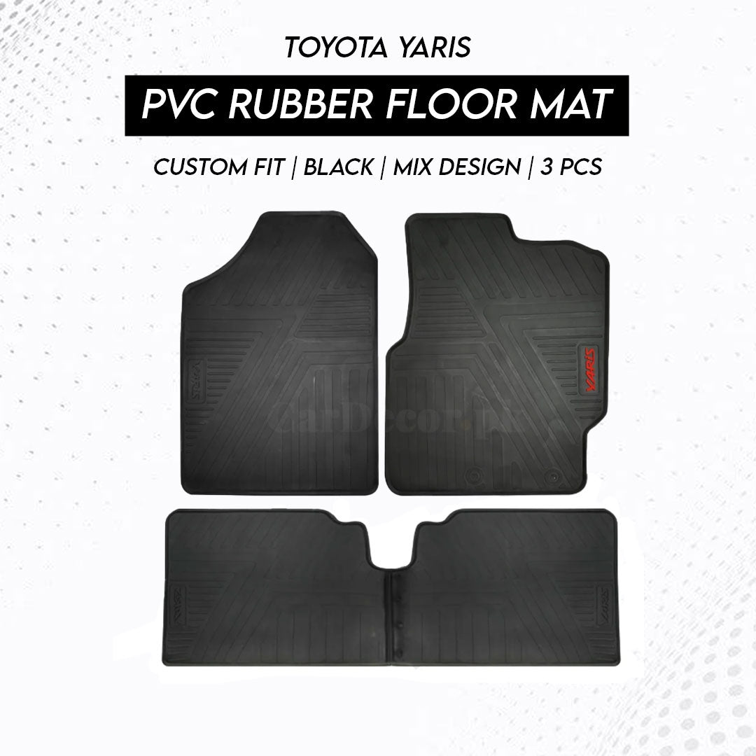 Toyota Yaris 2021-2025 PVC Rubber Floor Mat | Custom Fit Black Mix Design (3 Pcs Set)